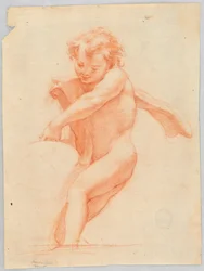 Tekening, Kind ondersteunt een voorwerp of structuur, 1750-1800