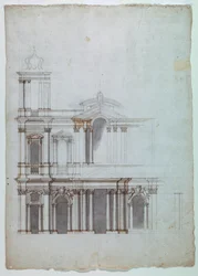 Tekening, kerkgevel, 18e eeuw