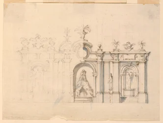 Tekening, Zuilengalerij met fontein, ca. 1770