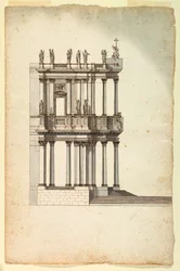 Tekening, Kopie van Wedstrijdontwerp door Vanvitelli voor de façade van S. Giovanni in Laterano, 1763, naar een tekening van 1732