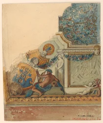 Tekening, hoekdetail van plafond, Hotel de Cluny, Parijs, ca. 1885