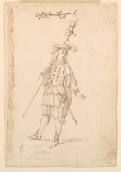 Tekening, Kostuumontwerp: Een Duitser voor een Ballet, ca. 1720