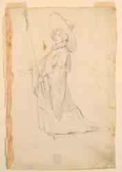 Tekening, Kostuumontwerp: Een meisje in fantastische kleding voor een ballet, ca. 1720