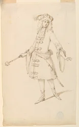 Tekening, Kostuumontwerp: Een edelman, koning of prins voor een ballet, ca. 1720