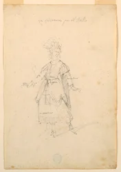 Tekening, Kostuumontwerp: Een zangeres voor een ballet, ca. 1720