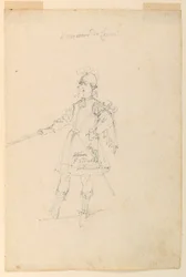 Tekening, Kostuumontwerp: De Wapenmeester voor een Ballet, ca. 1720