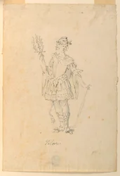 Tekening, Kostuumontwerp: Valor voor een ballet, ca. 1720