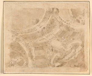 Tekening, ontwerp voor een plafond, 1700-1750