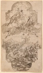 Tekening, Ontwerp voor een plafond in een kerk, 1700-1750