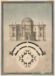 Tekening, Ontwerp voor een Klassieke Tempel met een Tempietto en Halfronde Aedicule, ca. 1780