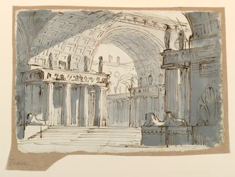Tekening, Toneelontwerp, Klassiek gewelfd gebouw, ca. 1800