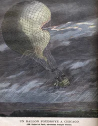 Een ballon geraakt in Chicago Louis Godard Jr. (1858-1933) en Panis gewond op ZATERDAG 25 juli