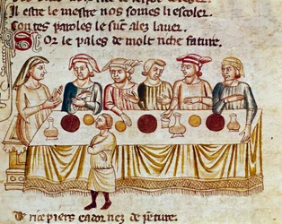 Een banketscène: een koning en zijn gasten