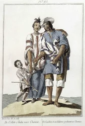 Een cauillote en een Indiaan baren een chamizo - gravure