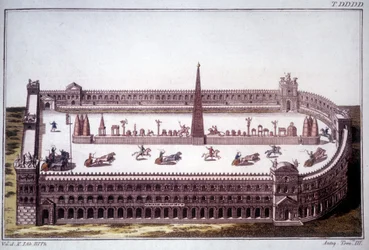 Een tankrace in Cirque Maxime (Circo Massimo)