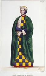Alix de Thouars, Gravin van Bretagne, dochter van Guy de Thouars, Hertog van Bretagne. Gravure uit 1830.