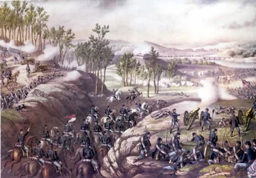 Amerikaanse Burgeroorlog (1861 - 1865): Slag bij Resaca (Georgia) 13-15 mei 1864. Gravure uit de 19e eeuw