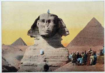 Oud Egypte: de sfinx en piramides van Gizeh (Guizeh, Guiseh, Giza, Giza). Eind 19e eeuw