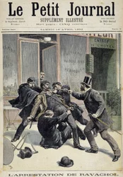 Arrestatie van de anarchist Francois Koenigstein alias Ravachol (naar zijn moeders naam) (1859 - 1892). Een van 