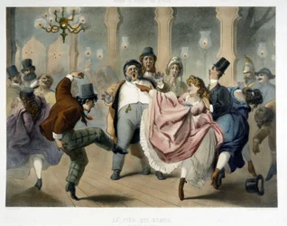 Bal van Parijs: De quadrille, de voet beweegt in het Prado, rond 1860