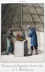 Doop in de Mandingues (Mali?) in Afrika - gravure