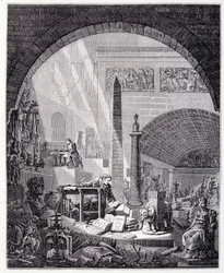 Baron Dominique Vivant-Denon (Vivant denon) op zijn kantoor, omringd door kunstvoorwerpen en Napoleon