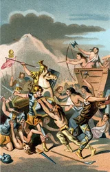 Slag bij Aix: invasie van de Cimbren en Teutonen van 110 tot 102 v.Chr. De Teutonen werden verslagen door Caius Marius de wijze, Romeinse consul.