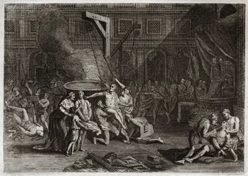 Bijbel van Royaumont, Oude Testament: Martelaarschap van de Machabeeën. De zeven broers Maccabeeën worden gemarteld in plaats van hun eigen geloof te verraden. Illustratie uit 1811.