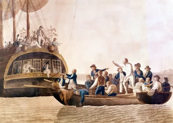 Kapitein William Bligh (1754 - 1817) van de Bounty verlaten door zijn bemanning