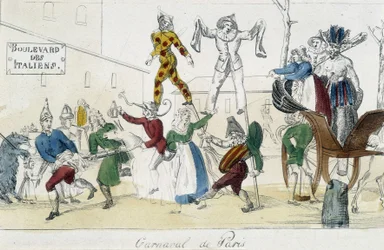 Carnaval van Parijs, boulevard des Italians - 18e eeuwse gravure, Carnavalet