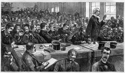Charles Julius Guiteau (1841-1882), moordenaar van de Amerikaanse president James Abram Garfield (1831-1881), tijdens het proces in 1881, Verenigde Staten