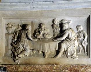 Christus en de pelgrims van Emmaüs. Altaarstuk van de Kerk van Trets