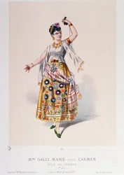Kostuum van Marie Galli in Carmen, opera van Georges Bizet