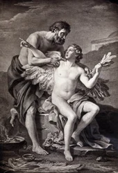 Daedalus en Icarus. 19e-eeuwse gravure.