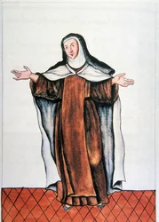 Dagelijks leven en gewoonten van Peru: "Karmelietes descalzos" Aquarel uit het boek "Trujillo del Peru" door Baltasar Martinez Companon y Bajanda, bisschop van Trujillo (1782-1785). 18e eeuw Madrid. Biblioteca del Palacio Real