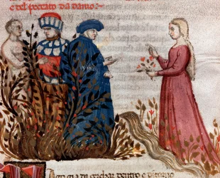 Dante ontmoet Matelda (lied 28 uit het Vagevuur, in de Goddelijke Komedie) - miniatuur