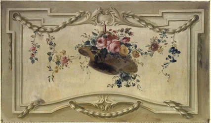 Deur overlay: mand met bloemen, tussen 1769 en 1789