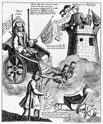 Nederlandse satirische prent tegen John Law (1671-1729), over de Mississippi-zaak
