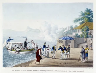 Eerste ontscheping van de Fransen bij de Portugese nederzetting Dille op het eiland Timor.