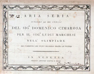 Eerste pagina van de partituur van Aria Seria door Domenico Cimarosa