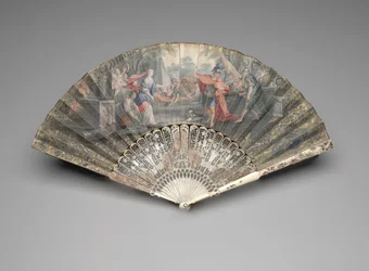 Vouwwaaier met Jefta die zijn dochter ontmoet, ca. 1740s-50s