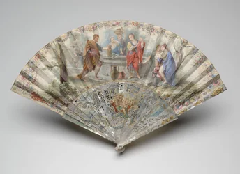 Vouwwaaier met Rebecca en Eliezer bij de bron, ca. 1740s