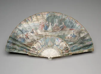 Vouwwaaier met een pastorale scène, ca. 1740-50