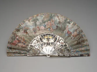 Vouwwaaier met een pastorale scène, ca. 1740-50