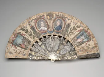 Vouwwaaier met portretmedaillons van Marie Antoinette en Lodewijk XVI, na 1786