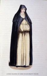 Voormalige non van de Orde van St. Brigitte van Ierland. Gravure uit een album over religieuze orden, Parijs