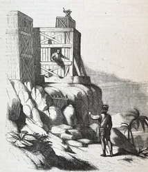 Francisco Roldan spreekt met Adelantado Bartholomew Columbus op het eiland Hispaniola, in Fort Concepcion in 1497