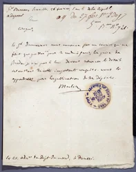 Franse Revolutie: handgeschreven brief gedateerd 26/02/1793 van een genaamde Merlin over de inname van de stad Breda in Nederland op 24 februari door generaal Dumouriez. Departementale Archieven van Nord Lille