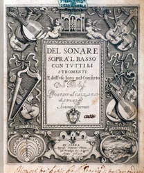 Frontispice van del sonare sopra il basso door Agostino Agazzari