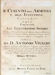 Frontispice van muzikale partituur van viool in concerto V in Il cimento dell